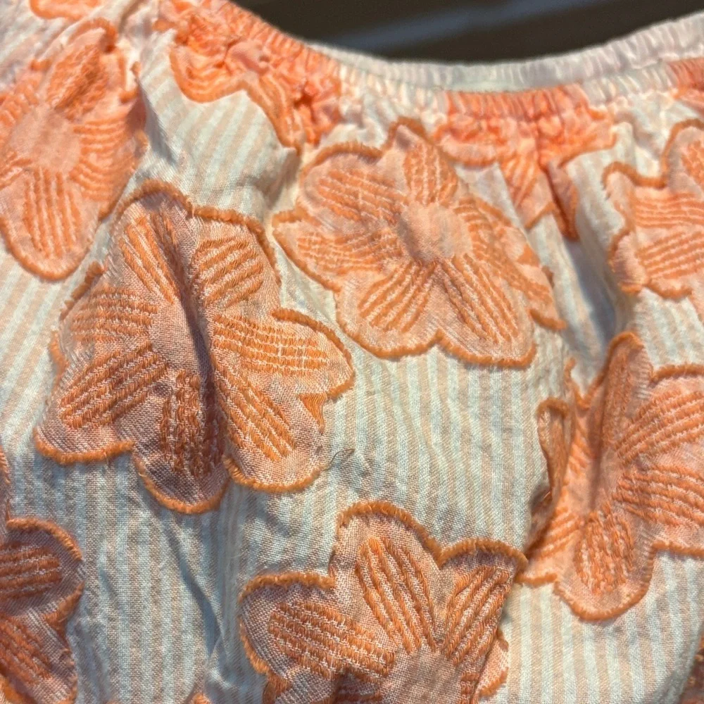 Orange Floral Puff Sleeve Crop Top